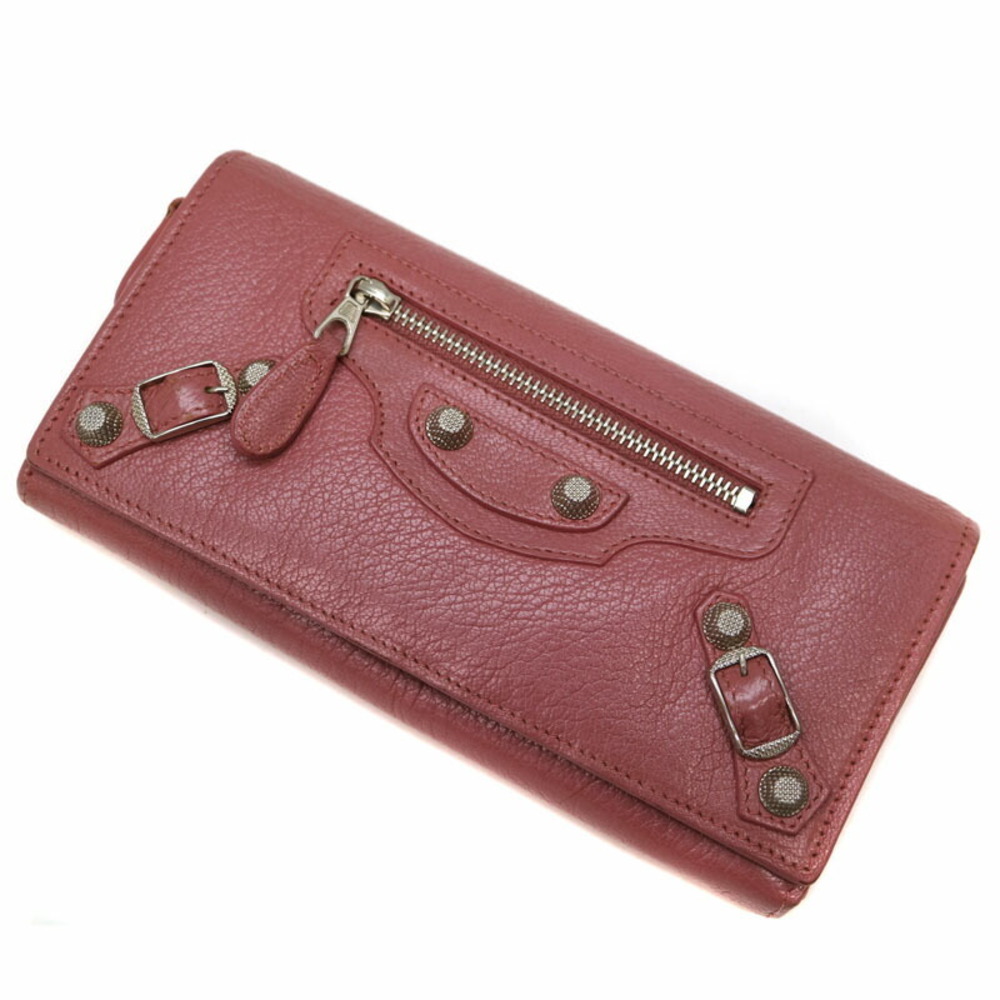 BALENCIAGA Continental Zip Long Wallet Leather Pink